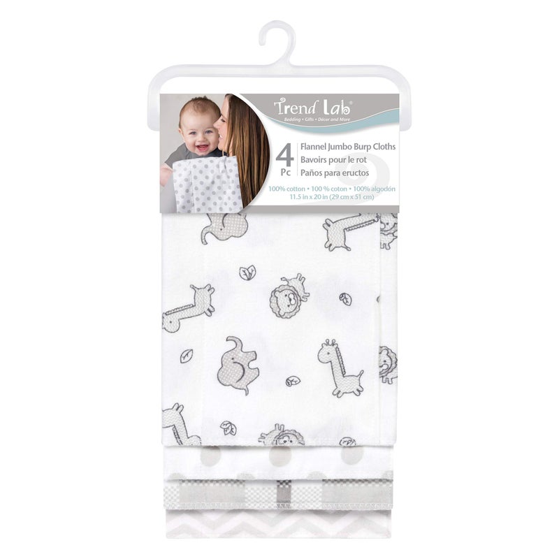 Trend Lab Safari Chevron 4 Pack Blankets-Safari, Dot, Plaid and Chevron Prints, Gray, White, 100% Cotton Flannel, 30 in x 30 in Each - Image 2